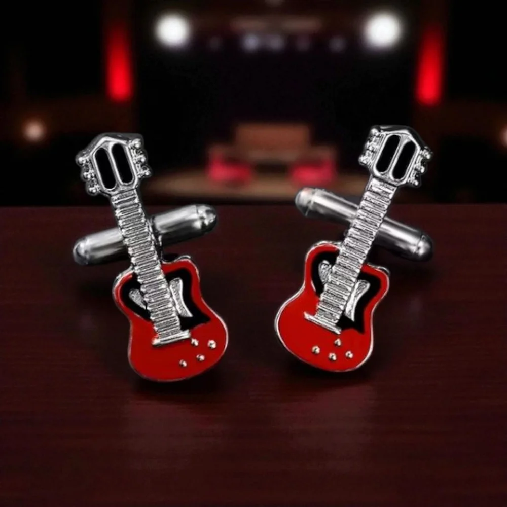 Red Guitar Cufflinks - Musical Cuff Links